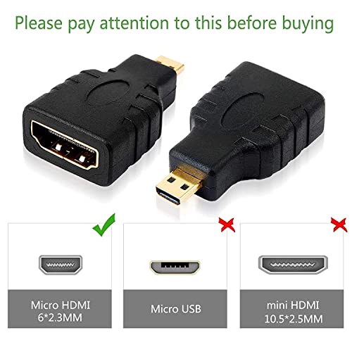 Image of ikis - Micro HDMI Adapter, HDMI Female (Type-A) to Micro HDMI Male (Type-D) for Raspberry pi 4 Gold Plated Connector Converter Adapter (Not Micro-USB)
