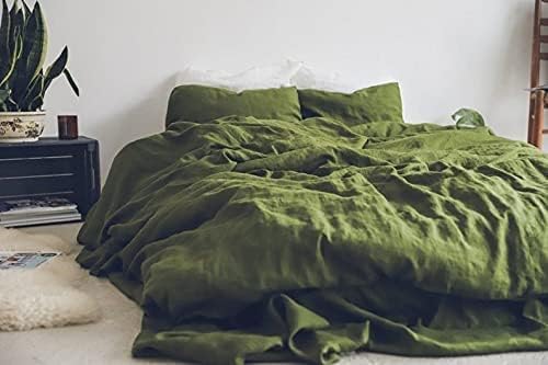 Organic Duvet Moss Green Linen Duvet Cover - Duvet Cover with Buttons - Duvet Cover Twin Full Double Queen King Toddler - Linen Bedding Linens Quilt Cover (California King 98X104)