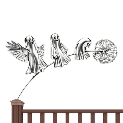 Estacas metálicas de fantasma y carteles decorativos de jardín para Halloween en exteriores 2