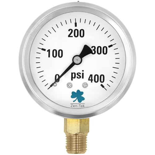 Zenport LPG400 Glycerin Liquid Filled Pressure Gauge, 400 PSI, Silver - 3 Pack