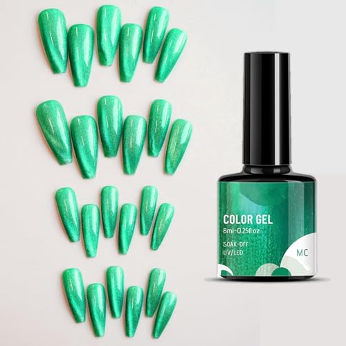 Metal Pearl Gel Nail Polish, Green Mermaid Shell Thread Glitter Holographic Soak Off UV LED Varnish, Shimmering Metallic Shining Sparkling Long Lasting, DIY Art Manicure at Home, Gift for Women - Image 4