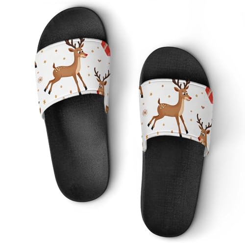 Christmas Deer Pattern Funny House Sandals Non Slip Shower Slippers Quick Drying Bathroom Shoes for Women Men