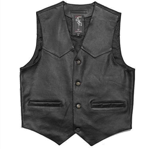 Gilet boutons cuir classic motard chopper robuste noir XL
