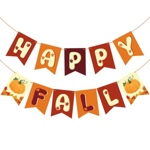 Image of Happy Fall Pumpkin Banner Sign Fall Party Banner Garland