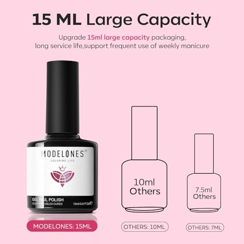 Image of modelones Glitter Gel Nail Polish Pastel Hot Pink Glitter Gel Nail Polish Soak-Off UV Gel Polish - 28+ Days Long-Lasting Salon-Quality Nail Art DIY Manicure & Gift 15ML