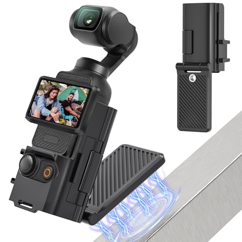 Nakelulu Magnetic Mount Stand for Osmo Pocket 3 180 Rotating Magnet Bracket Expansion Adapter Holder with Cold Shoe Pocket 3 Accessories Suitable for Desktops Railings and Metal Surfaces
