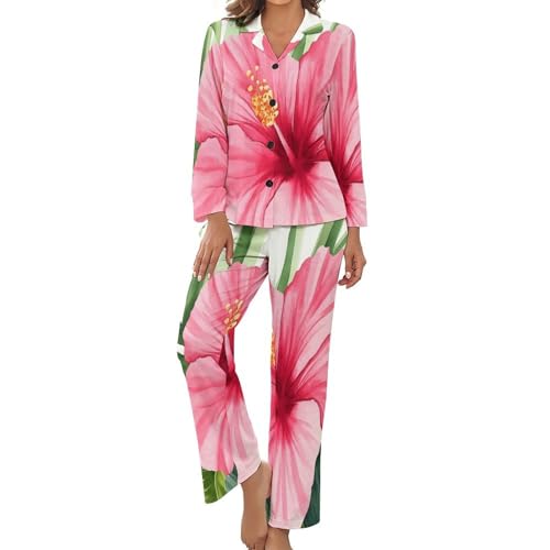 Pyjama long femme doux style tropical pour soirées cocooning de printemps