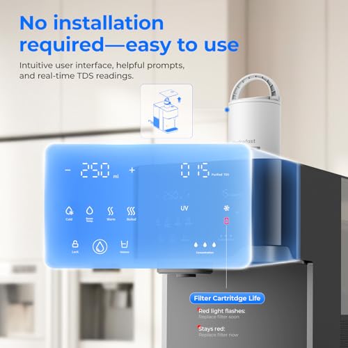 C300 Wasserspender mit Kohlensäure & Osmoseanlage, 6-Stufen Umkehrosmose + UV, Heißwasserspender mit Kühlung, 5L Tank, Temperatureinstellung 40-100°C, für Zuhause & Büro