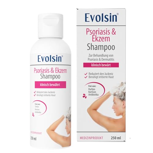 Evolsin® Ekzem & Psoriasis Shampoo bei Schuppenflechte, Ekzemen &Neurodermitis auf kopfhaut & Körper I OHNE KORTISON I Medizinprodukt I Bei Neurodermitis & Schuppenflechte Kopfhaut