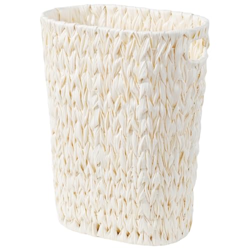 Coeusy 5 Gallon Wicker Trash Can, Small Bathroom Waste Basket, Cream White