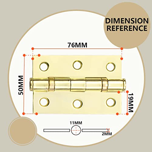 Bwintech 3 works 75 x 50 x 2.0mm(3 inch) Gold Plated Wire Drawing Hinge, Steel Fireproof Inner Door Hinge, Square Corners - Image 2