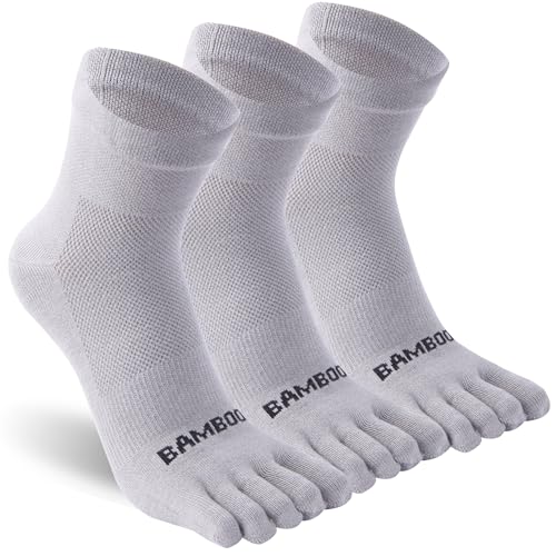 lulupila 3 pares de calcetines con dedos antideslizantes y transpirables para fitness, correr y trekking, ligeros, con separación de dedos, gris, M