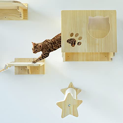 La La Pet® Wall Mounted Cat Furniture Wooden Cat Shelves and Perches for Wall Cat Steps Ladder Cat Bed Activity Tree Cat… - Image 4