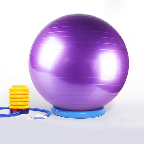 SRNSAEB Dia 21/25/ 29 Inch Large Yoga Ball for Sitting at Desk, Inflatable Fitness Ball Office Chair/Backless Swiss Ball Chair for Improve Sitting Posture with Fixed Bases(Purple,55cm (21 7/10in))