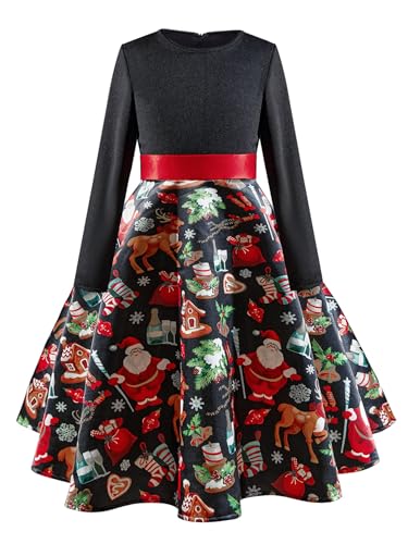 EvoEch Weihnachtskleid Mädchen - Langarm Kleid mädchen mit Schwung,...