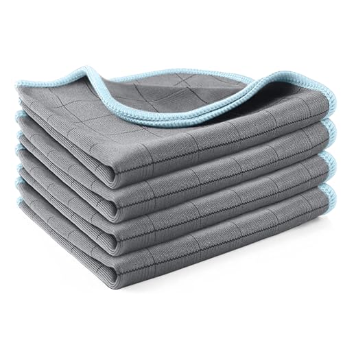 VEGCOO 4 Chiffons en Fibre de Carbone, Chiffon Microfibre sans Trace à Polir, Lingette Essuie Verre pour Vitres, Voiture, Vaisselle,Cuisine (30 x 30 cm) (4...