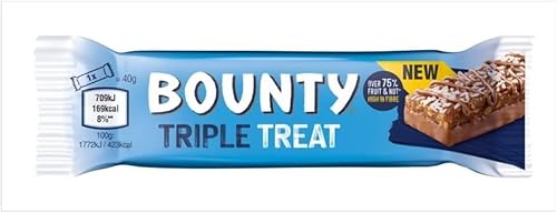 3 x Bounty Triple Treat Fruit & Nut Chocolate Bar,Healthy Snacks 40g Delicious Tasty And Twisty Treat Gift Hamper, For Christmas,Birthday,Easter Gift