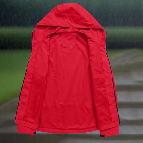 KOG Regenjacke für Damen Wasserdicht Funktionsjacke Elegant Laufjacke Jacken Solid Oberteile Teenager Mädchen Fahrradmantel Oversized Windjacke Winter Festival Jacke Frau Wintermantel Rot M