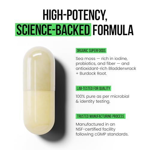 Organic Irish Sea Moss Capsules 2400 mg - Burdock Root and Bladderwrack Powder Real Seamoss Pills for Immune Support, Joint and Gut Health Help - Raw Sea Moss Advanced Herbal Supplement - Image 5