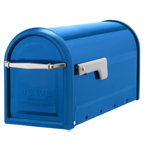 Image of Architectural Mailboxes Chadwick Post Mount Mailbox, Blue, Medium | Galvanized steel build for outside with weather-resistant build and rust-resistant powder-coat finish. USPS approved.