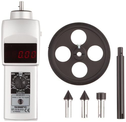 Shimpo DT-107A Handheld Tachometer with 6" Wheel, LED Display, 0.10 - 25000rpm Range