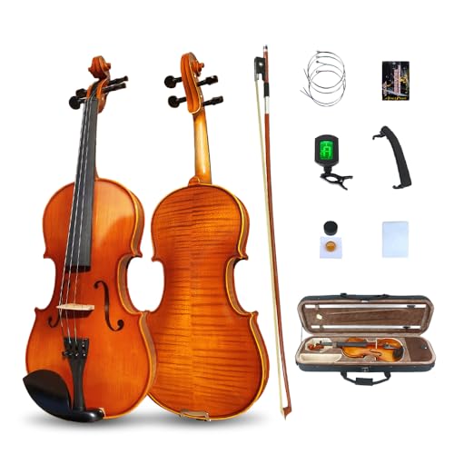 Vetimobato Violin 4/4 Full Size Kit Fiddle with Case, Bow, Rosin, Shoulder Rest,Extra Strings,Bridge, Fingerboard Sticker Perfect Beginner Violin Kit for Adults & Student & Kids (4/4 Violin Brown)