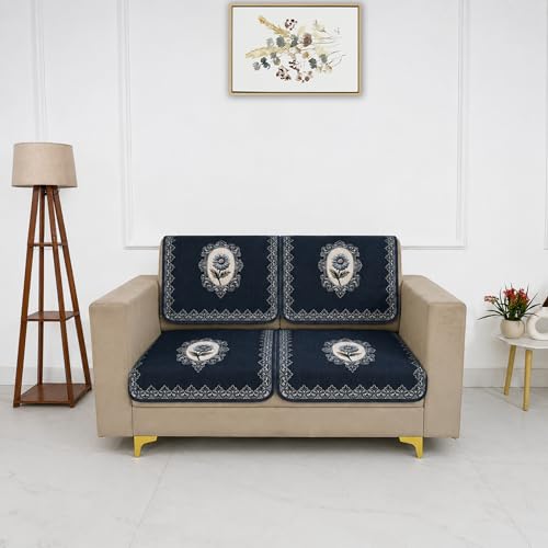 Image of Homerz Premium 'Maharaja Paradise Series' Sofa Cover | Net Fabric Sofa Cover | Washable, Anti-Dust Backed & Wrinkle Resistant Cover (Regal Flower, 2 Seater, Seat Cover with Backrest)
