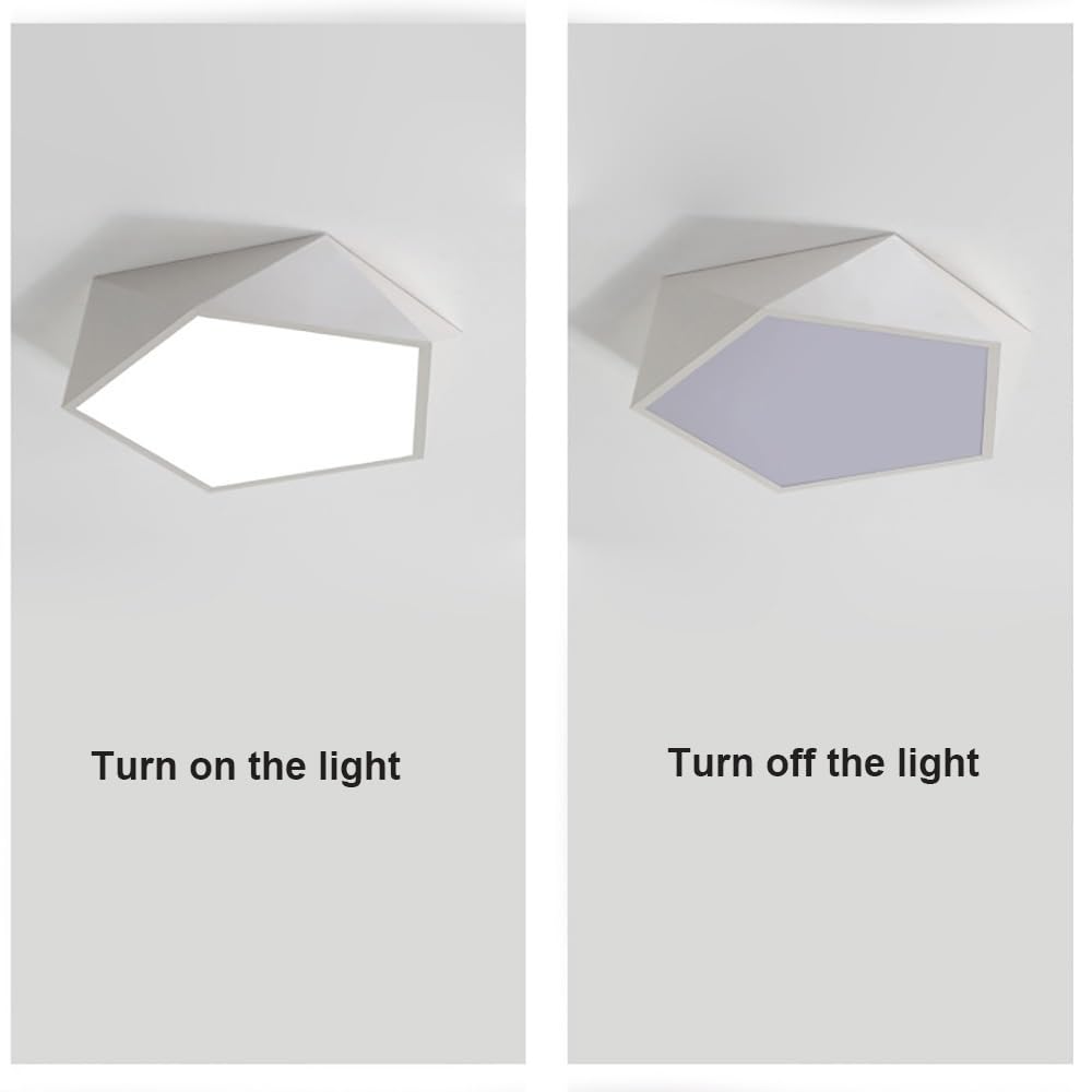 Nowoczesna Geometryczna Lampy Sufitowa LED, Plafon Wielokątny Skandynawski Kremowy Ściemnialny Oświetlenie Sufitowe Sypialnia Gabinet(White(Stepless),52cm/20.47in)