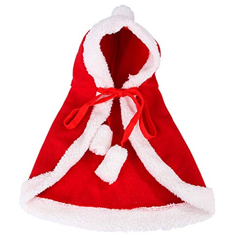 Skyoo Haustierkostüm Poncho Cape mit Mütze Santa Claus Umhang für Katzen und Hunde, Rot Gr. S, rot/weiß Cover