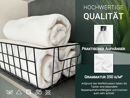 ZOLLNER 6er Set Handtücher in 50x70 cm - langlebige Frottiertücher in weiß - mit praktischem Aufhänger - Zeitloses Waffelmuster - waschbar bis 95°C - Baumwolle - Hotelqualität