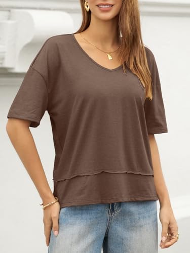 Image of UNCLECAT Womens V Neck T Shirts Summer Trendy Loose Fit Casual Tops Tees