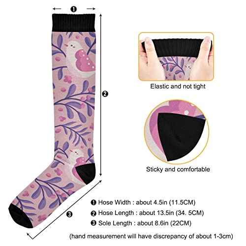 Wusikd Cute Birds Floral Compression Socks for Women and Men Circulation Pink Long Socks for Athletic Running 1