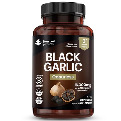 Garlic Extract Capsules - Aged 36 Months - 16 000mg Equivalent (160mg 100:1 Extract) Odourless Black Garlic Capsule with Naturally Occurring SAC & Polyphenols 3 Month Supply