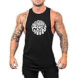 GYMLEADER Men's Gym Workout Stringer Tank Tops NO Pain NO GAIN Vest Bodybuilding Fitness Muscle Shirts-XXL Black