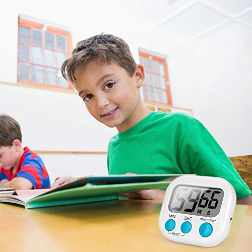 Timer, Kitchen Timer, Magnetic Digital Timers Loud Alarm Digital Timer for Cooking 2 Pack (white), Upgrade Silent Classroom Countdown Count Up Timer for Kids, Back Stand for Food Timer - Thumbnail 4