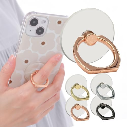 Advantage スマホリング クリア おしゃれ かわいい iPhone 透明 ホールドリング バンカーリング リングスタンド スマホ リング ホールド スタンド アイフォン アンドロイド 落下防止 アイフォンケース (ピンクゴールド, 丸型)