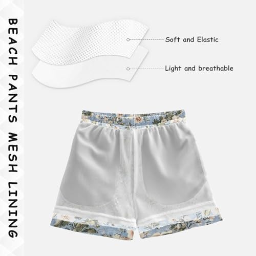 Pigsaly Boys Swim Trunks Vintage French Floral Blue Boys Board Shorts Swimsuit Swimwear Summer Bathing Suit 5T4