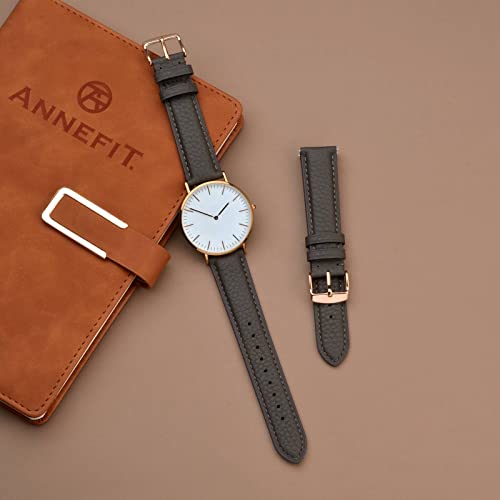 Image of ANNEFIT Watch Band 22mm, Quick Release Textured Padded Leather Straps with Rose Gold Buckle for Men and Women (Dark Grey)