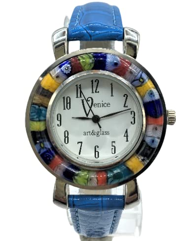 Montre en verre de Murano pour femme avec cadran Murrina artisanale et bracelet céleste