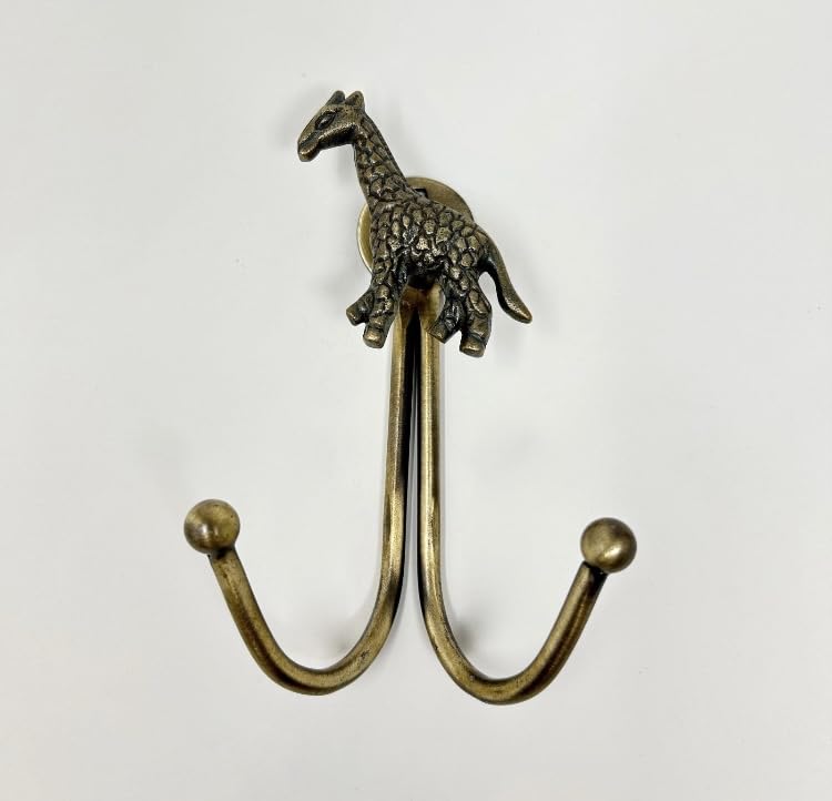 Knobs By Blossom Double Vintage Animal Antique Brass Iron Wall Hook (Giraffe)