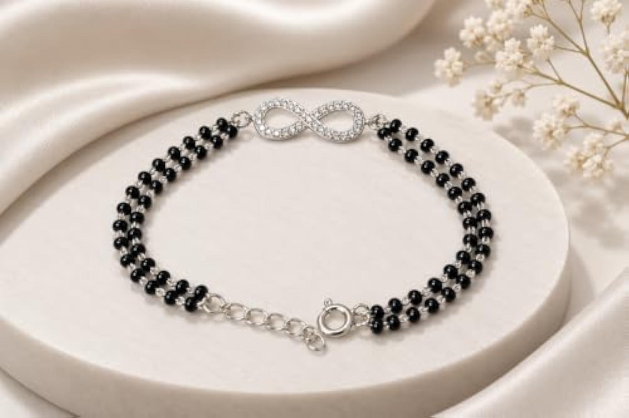 925 Sterling Hand Mangalsutra Bracelet with Black Beads