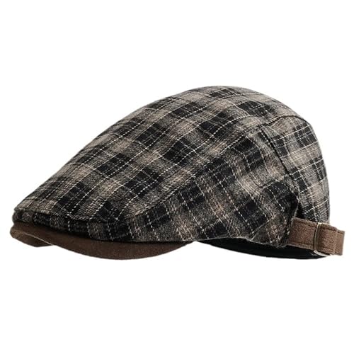 Vintage Plaid Newsboy Caps for Men Women Fashion Warm Berets Adjustable Flat Ivy Hat Driving Cabbie Hats Painter Hats(Coffee)