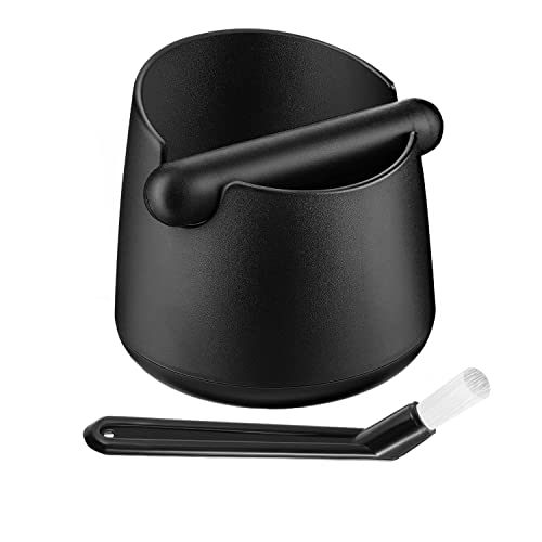 Abklopfbehälter für Siebträger - Stoßdämpfende Abschlagbehälter mit Reinigungsbürste - Stabile & Kompakte Kaffeeklopfdose mit Abnehmbarer Klopfstange ＆ Rutschfestem Boden für Kaffeesatz Kaffee Zubehör Cover