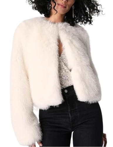 Wyeysyt Women's Cropped Faux Fur Jacket Winter Fashion Long Sleeve Open Front Cardigan Fluffy Shaggy Warm Short Coat