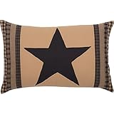 VHC Brands, Black Check Star, Cotton, 14x22, Patch Pillow, Black