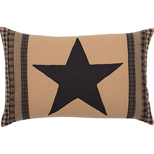 VHC Brands, Black Check Star, Cotton, 14x22, Patch Pillow, Black