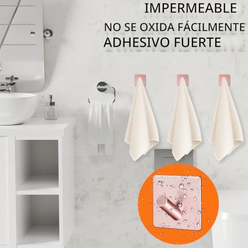 Miniatura 5 de Ganchos Adhesivos para Pared,6 Piezas 3M Impermeable Gancho Pared Gancho Perchero No se Necesita Perforación para Baño Cocina Sala de Aleación de Aluminio Gancho Puerta,Rosa