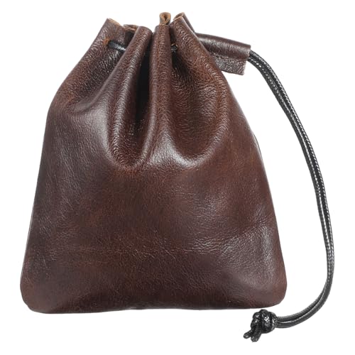 HJZHII Bolsa de almacenamiento de cuero, monedero retro de piel de vacuno con cordón, monederos de cuero, monedero, monedero, monedero, para joyas auriculares, Color café., medium, Bolsa de cuero