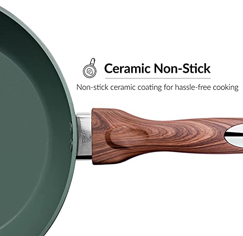 Phantom Chef 11" Deep Frypan 5 Qt Wok | Aluminum Body Non-Stick Ceramic Coating | With Soft Touch Stay Cool Handle | Dishwasher Safe | Non-Toxic Pfoa & Ptfe Free (Green) #TOP2