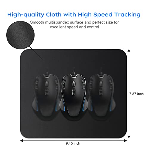 Jikiou Mouse Pad With Comfortable Edge, 3 Pack Premium-Textured & Washable Mousepad Bulk With Non-Slip Rubber Base, Mouse Pads For Computers, Laptop, Pc, Office & Home, 9.45 X 7.87 In, Black #TOP3